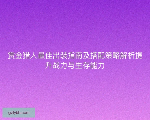 赏金猎人最佳出装指南及搭配策略解析提升战力与生存能力